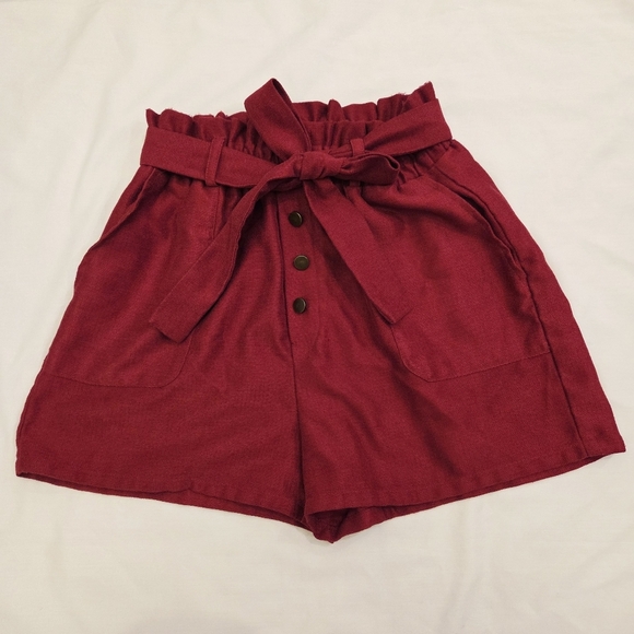 Favlux Paperbag Tie Waist Maroon shorts Size Small - Picture 1 of 5